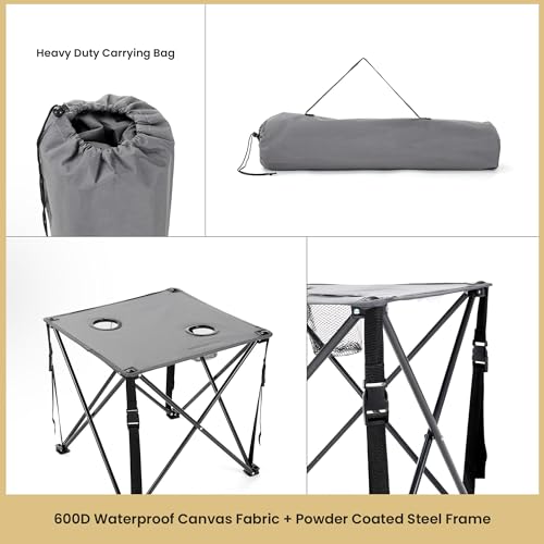 ARROWHEAD-OUTDOOR-26-66cm-Heavy-Duty-Portable-Camping-Folding-Table-2-Cup-Holders-Compact-Square-Carrying-Case-Included-Steel-Frame-High-Grade-600D-Canvas-USA-Based-Support