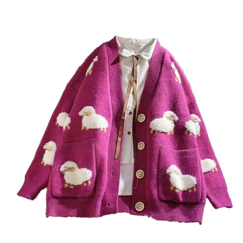 GK-O Ladies Girl Cute Sheep Sweater Coat Cardigan Knitted Tops Kawaii Preppy Cartoon Casual
