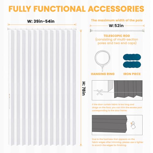 Image of AJAZZ Blackout Magnetic Door Curtain with Curtain Rods Adjustable 28-52 inch Long Accordion Door Closet Door Curtain Invisible Applicable Bedroom Room Living Room Doorway (1 Pack, 52 W x 78 L, White)