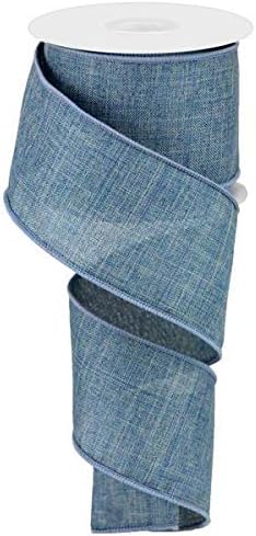 ソリッド キャンバス ワイヤー エッジ リボン、10ヤード (色あせたデニムブルー、2.5インチ)