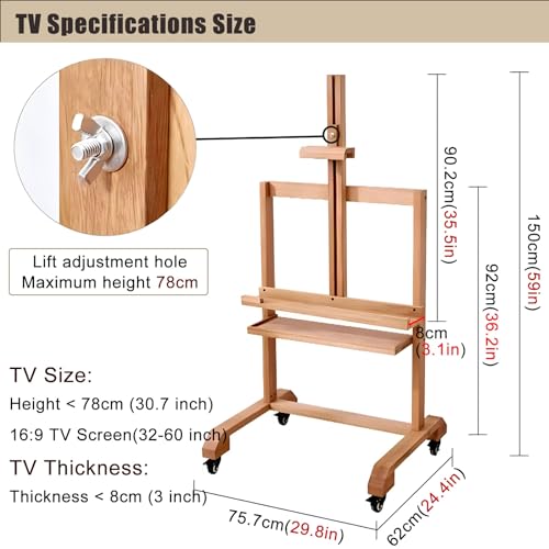 Soporte móvil para TV de madera con ruedas para TVs de 55 pulgadas miniatura 3
