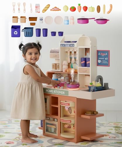 Image of Lifelong Cuppy Pretend Play Kitchen Set for Kids | 42 PCS Play Cooking Kit with Light, Music, Stove, Sink & Accessories | Educational Toy Kitchen for Boys & Girls | Home Kitchen Toy Set for Toddlers