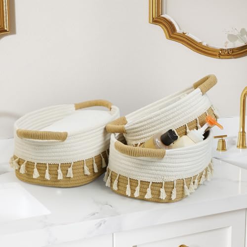 danpinera Rope Storage Baskets for Organizing, Small Cotton Woven Basket for Bathroom Shelf Nursery, Decorative Basket Organizer Bins Set of 3 white&Jute - Cosy Home Interiors danpinera Rope Storage Baskets for Organizing, Small Cotton Woven Basket for Bathroom Shelf Nursery, Decorative Basket Organizer Bins Set of 3 white&Jute - Image 10