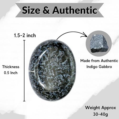 Image of Amazing Gemstone Indigo Gabbro Jasper Palm Stone - Hot Massage Worry Stone for Natural Body Chakra Balancing, Reiki Healing and Crystal Grid