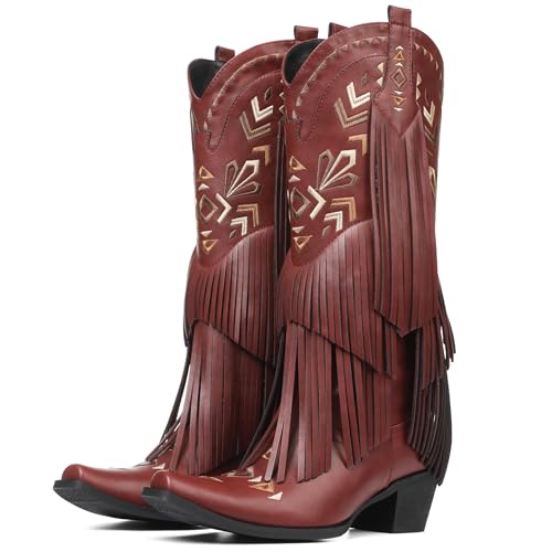 Image of SaraIris Women's Cowgirl Boots Knee High Fringe Boots