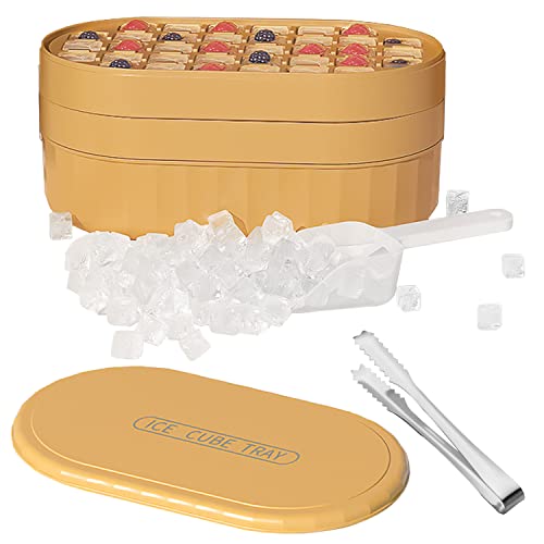Brilate Ice Cube Box, Bandeja de Cubitos de Hielo de Doble Capa con 72 Compartimentos, Molde de Cubitos de Hielo de Silicona Apilable, Bandeja de Cubitos de Hielo sin BPA, Para Bebidas (Amarillo) Cover