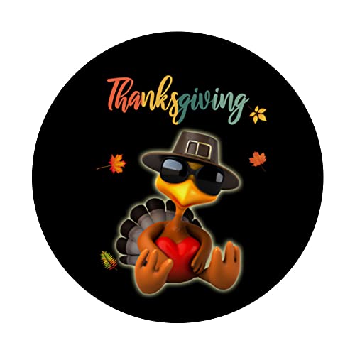 Turkey Pilgrim Hat Sunglasses Heart Foliage Thanksgiving PopSockets Swappable PopGrip, Black - Image 3