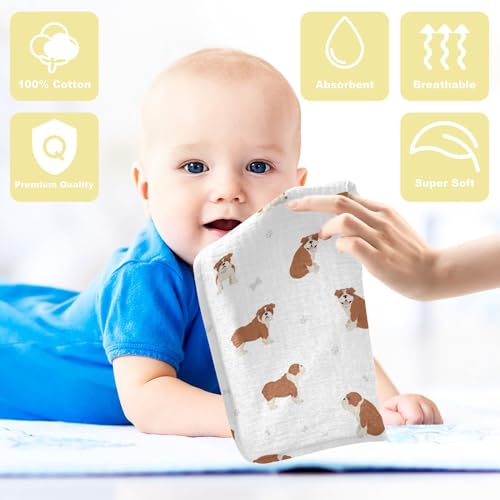 Image of vvfelixl Baby Cotton Washcloths English Bulldog Infants Bath Towel for Unisex Puppy Face Towels for Newborn, Natural Baby Wipes Delicate Skin, 11.8 X 11.8 inch, one sizex3