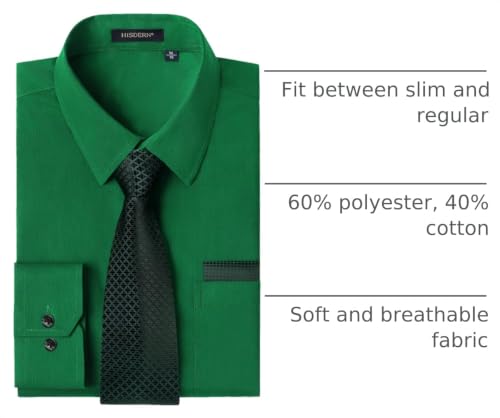 Image of HISDERN Mens Dress Shirt with Tie Pocket Square Set Classic Button Down Shirt Matching Tie Long Sleeve Shirts