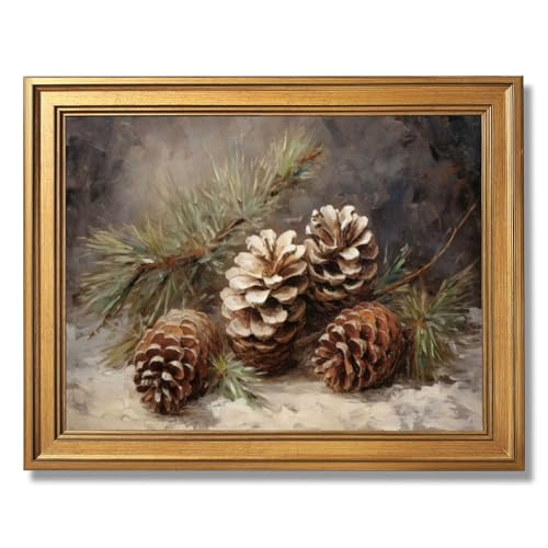Licpach Vintage Christmas Pine Cone Poster Neutral Winter Botanical Wall