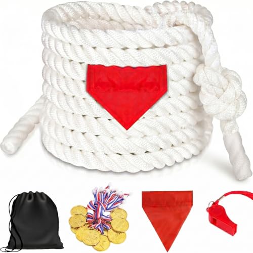 ZEROMX Tug of War Rope for Kids and Adults Field Day Birthday Party Family Reunion Carnival Games Outdoor Lawn Yard Team Building Activities White