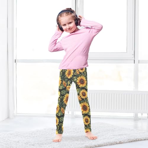 Girls Leggings Sunflower Florals Soft Toddler Leggings for Girls Kids Pants Size 4T-10T4