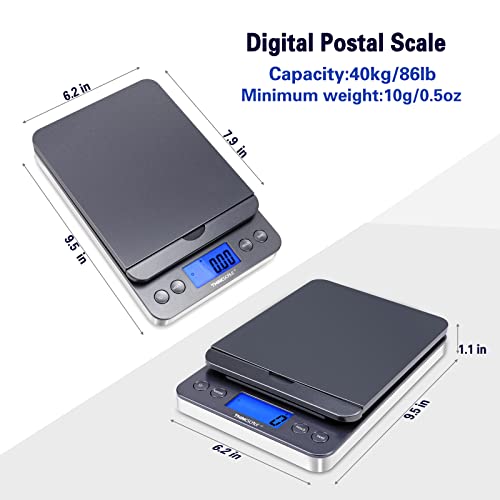 Image of THINKSCALE 86lb Package Shipping Scale, 0.1oz Digital Postal Scale Flip-Up | Hold /Tare Function, LCD Display, Battery & AC Adapter Included, Desktop Scale for Mailing, Packages and Small Business