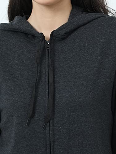 Image of Wafaa Women's Cotton Plain Hooded Neck Full Zipper Sweatshirt Hoodies with Kangaroo Pocket