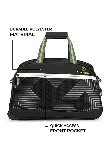 Image of Stony Brook by Nasher Miles Maze Polyester Cabin Small 52 cm Black Fluorescent Green Wheel Duffel Bag for Travel | Duffle Bag with Trolley