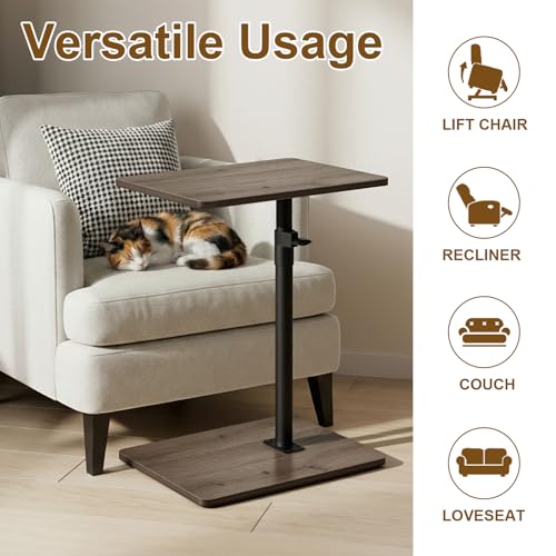 Image of YUHFERA Sofa Armrest Tray Table for Couch - 360 Swivel Height Adjustable C Shaped End Table for Small Spaces, Snack Side Table for Bed or Chair with Phone & Tablet Slot (Gray, Enlarged)
