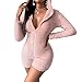 Geagodelia Tuta Corta Sexy da Donna Pigiama Donna Invernale con Cappuccio a Maniche Lunghe Tinta Unita con Cerniera in Peluche Abbigliamento Casa (Rosa, M)