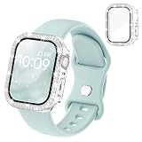 [Straplanet] コンパチブル Apple Watch バンド シリコン アップルウォッチ バンド Apple Watch キラキラ ケース付き 互換用のアップルウォッチ ベルトとカバー 一体型 全面保護 ダイヤモンド オシャレ レディース Series 11 10の42mmに対応