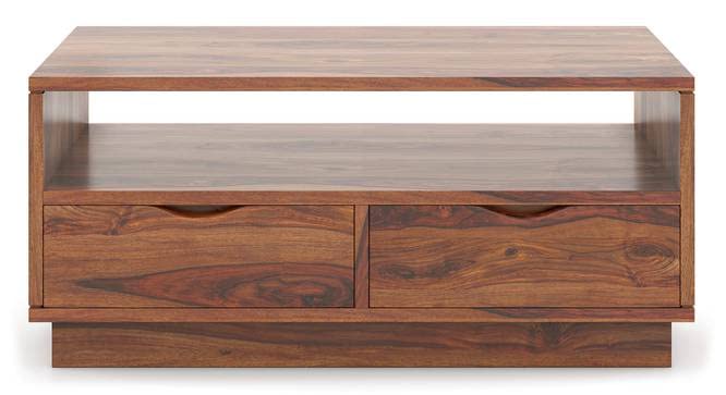 Image of DRIFTINGWOOD Zylo Solid Wood Coffee Table | Teapoy Center Table for Living Room with 2 Drawers & Shelf Storage | Wooden Sofa Centre Tea Table | Honey Finish