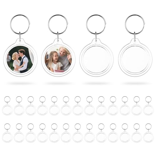 Bnnrjia 30 PcsLlaveros Acrilicos Transparentes, Llaveros Personalizados, Llaveros Acrílicos con Foto para Personalizar Manualidades, Regalos para Familiares y Amigos (Redondos)