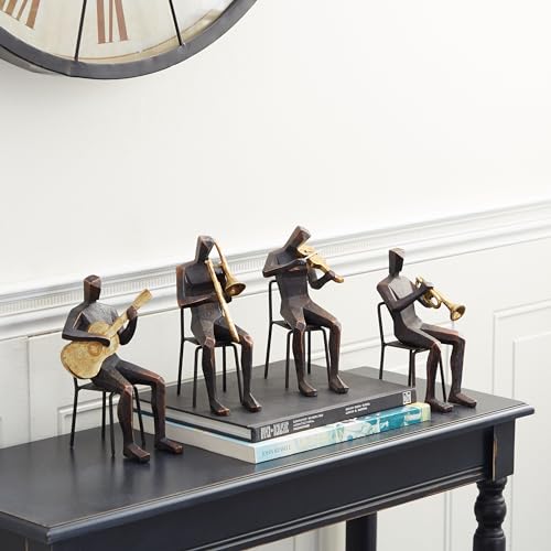 Set de 4 esculturas decorativas músicos en polystone marrón miniatura 5