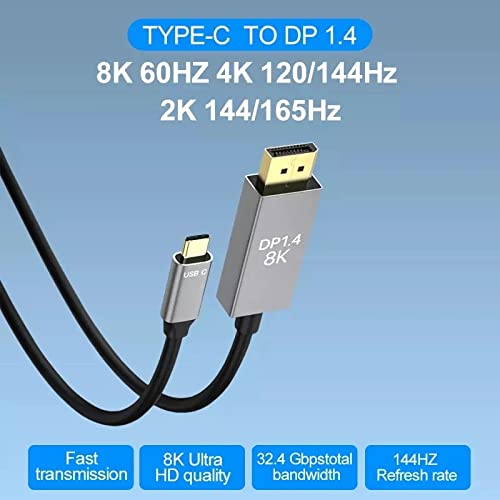 Image of USB C to DisplayPort Cable 1.4,8K 4K Thunderbolt 3 to DisplayPort Adapter 6.6FT(4K 60Hz /144Hz /120Hz,2K 240Hz) 32.4Gbps HDR Support Compatible with Mac-Book Pro /Air,Surface Book,XPS 15 /13 More