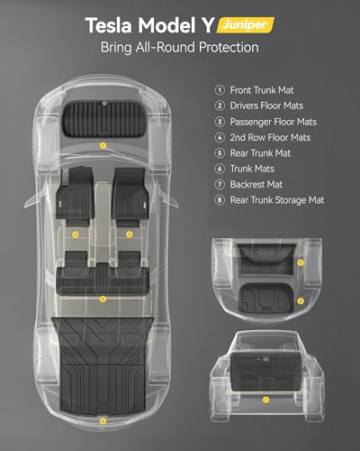 Image of 3W Tesla 2025-2026 New Model Y Juniper Floor Mats and Cargo Liners 10PCS | (Not for Standard) Full Set TPE Floor Liner, Cargo Mats and Seat Back Cover Protector, Car Mats for Tesla Model Y Accessories
