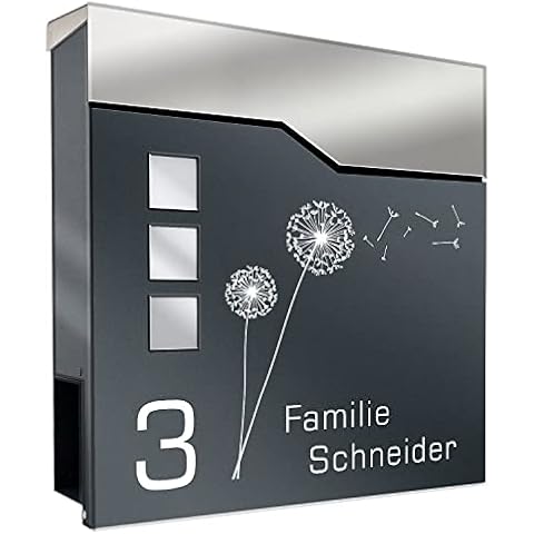 Zalafino Briefkasten mit Name und Hausnummer in anthrazit - individualisierbarer Design-Briefkasten aus pulverbeschichtetem Stahl Cover