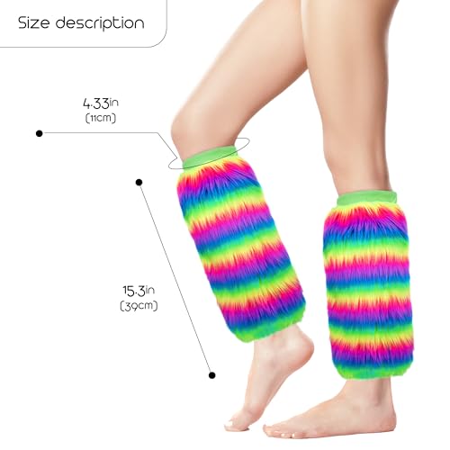 Image of Rainbow Furry Leg Warmers, Rainbow Furry Fluffy Leg Warmers (1Pair)