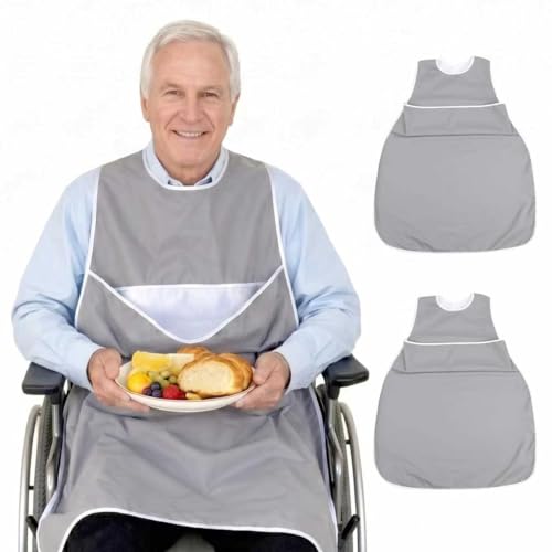 sturion Adult Bibs for Men Women 2-Pack Waterproof Reusable Eating Bibs with Crumb Catcher Large Clothing Protector for Men & Women