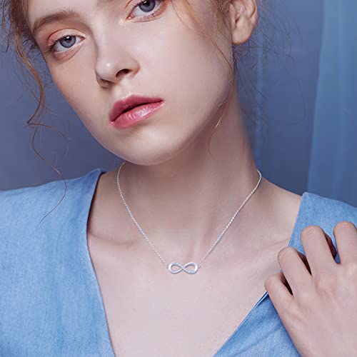 10k White Gold Diamond Infinity Choker Necklace for Women, Love Jewelry for Wife/Mother, Birthday Gifts for Her,16-18 Inch2