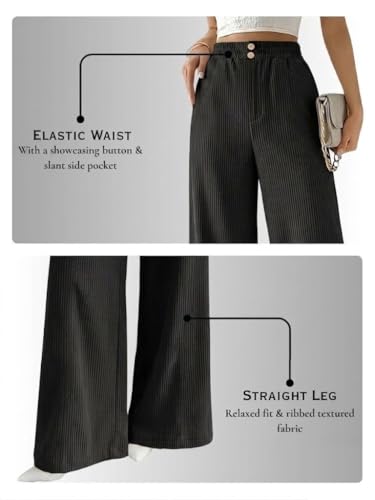 Image of SMOWKLY Authentics Women's Trendy Casual Corduroy Stretchable Baggy Loose Korean Trouser with Pockets || High Rise Elastic Waist Going Out Lounge Pants || Wide Leg Summer Pants for Woman