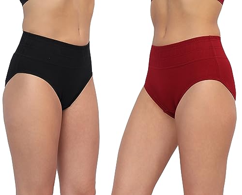 Image of GLAMORAS Women Cotton High Waist Full Coverage Broad Band Tummy Tucker Tummy Control Panty, Size L-3XL, Pack of 2 Panties