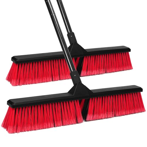 Image of 2PK 24 inch Push Broom Outdoor with 63 inch Long Handle and Stiff Bristles, Heavy Duty Outdoor Broom Brush for Workshop, Garage, Concrete, Patio and Deck Floor Sweeping