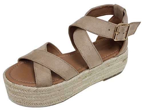 Cambridge Select Women s Open Toe Crisscross Ankle Strappy Woven Braided Espadrille Flatform Sandal (9 B(M) US, Natural)