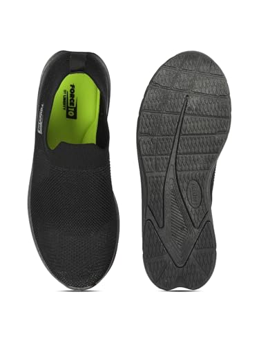 Image of Liberty Force 10 MATCHER-7E Non-Lacing Sports Walking Shoes for Men - Black & Dark Grey | Comfortable and Durable | Suitable for Slip-On Gym, Jogging and Outdoor Shoes for Gents | Cushioned Footbed
