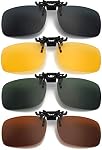 Hifot Clip on Sunglasses 4 Pack, Polarized Lens Fit Over Prescription Glasses, Flip up Rimless Myopia Nearsighted Sunglasses