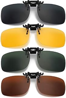 Hifot Clip on Sunglasses 4 Pack, Polarized Lens Fit over Prescription Glasses, Flip up Rimless Myopia Nearsighted Sunglasses for Men Women