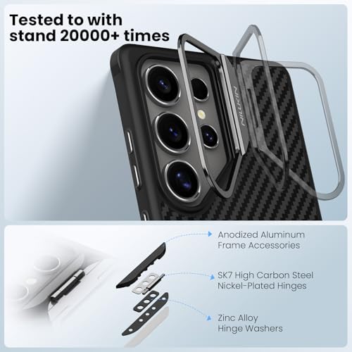 Image of Nillkin Carbon Fiber, Polycarbonate, Metal For Samsung Galaxy S25 Ultra Carbon Fiber Protective Case Case With Camera Kickstand [ Compatible With Magsafe /Military Grade Drop Tested ]- 6.9'' Black