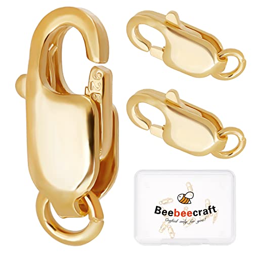 Beebeecraft 10 unids/Caja 925 Cierres de Pinza de Langosta de Plata de Ley Conector de Cierre de Gatillo Rectangular Dorado para Pulsera DIY Collar Fabricación de Joyas Cover