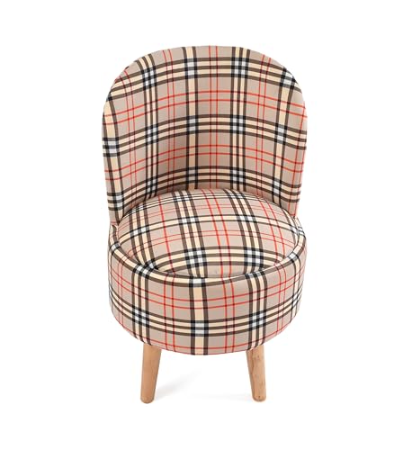 Image of NACIA Velvet Printed Ottoman Chair with Stool Combo | Dressing Table Chair for Bedroom Makeup Room Decor | Modern Upholstered Ottoman with Wooden Legs for Home (18x18x32 Inches, Cream Strip)