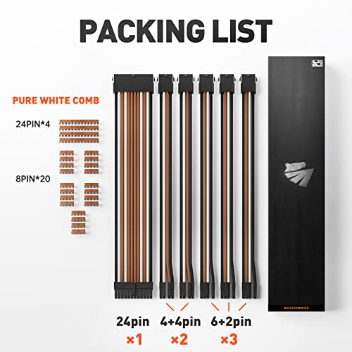 Image of Asiahorse 16AWG Pro Power Supply Sleeved Cable, Internal Power Supplies Extension Cable Kit, 1x24-PIN / 2x8-PORT (4+4) M /B,3x8-PORT (6+2) PCI-E 30cm Length with Combs(Dual EPS Brown-Black)