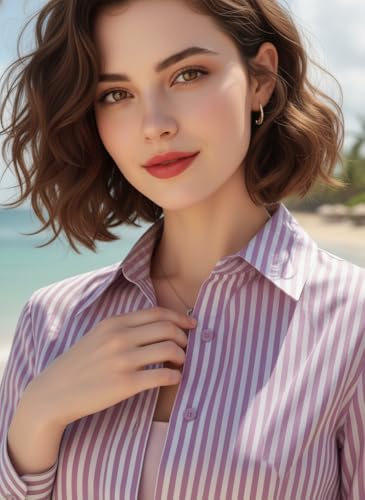 Image of Women Shirt||Women Relaxed Fit Vertical Striped Spread Collar Cotton Casual Shirt (S-12-19)