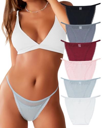 Image of LEVAO Cotton Underwear for Women, Lace Cut Out String Bikini Panties S-3XL | 95% cotton, Sexy string bikini underwear for leggings, jeans, dresses and daily wear comfort