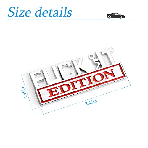 Car Fuck It Edition Emblem, 3D Zinc Alloy Badge Sticker Decal, Car Side Rear Front Hood Trunk Door Fender Bumper Metal Sticker, Vehicle Exterior Replacement Accessories For Cars Suv (Silver/Red) #TOP1