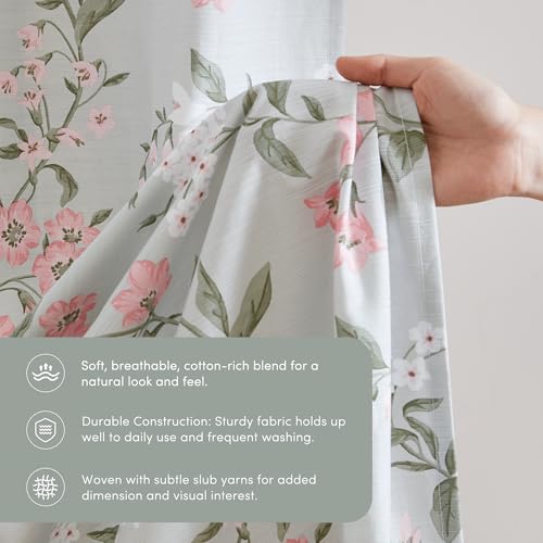Martha Stewart Meadow Floral Shower Curtain, Cotton-Rich Slub Texture, Timeless Garden Design, Classic to Modern Farmhouse Bathroom Decor, Machine Washable 72"x72", Green by Martha Stewart - Image 3