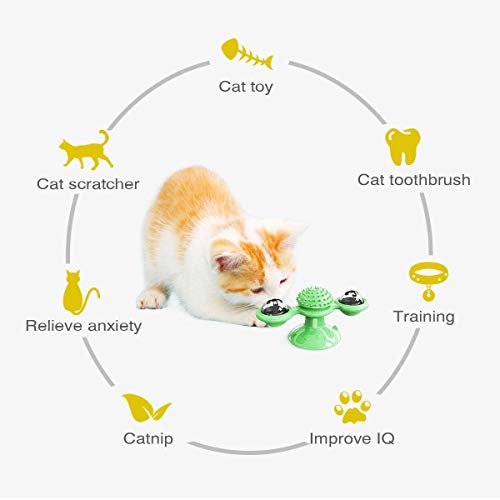 Moulin à vent interactif pour chat vert avec ventouse et herbe - 4