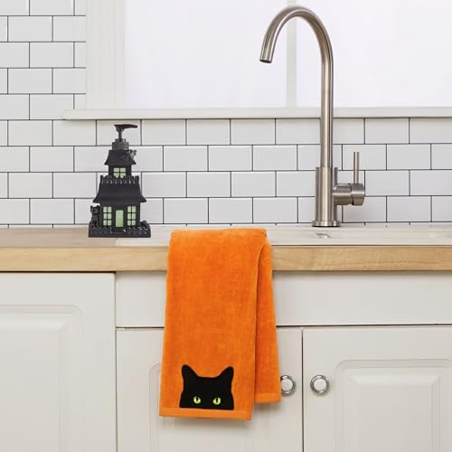 Image of SKL Home Halloween Shadows Eyes Hand Towel Set-2pc, 100% Cotton, Orange