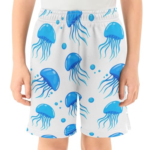 Jellyfish Bubble Blue Boys Athletic Shorts Kids Youth Casual Shotrs with Pockets Elastic Waistband2