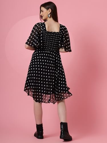 Image of Sheetal Associates Women's Fit and Flare Polka Print Georgette Flared Sleeve Casual Dress